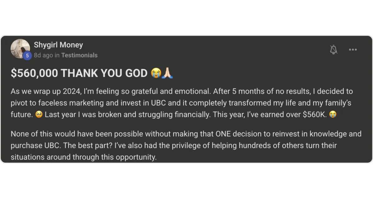 Student testimonial from Dina Grinevica — first $1k+ day